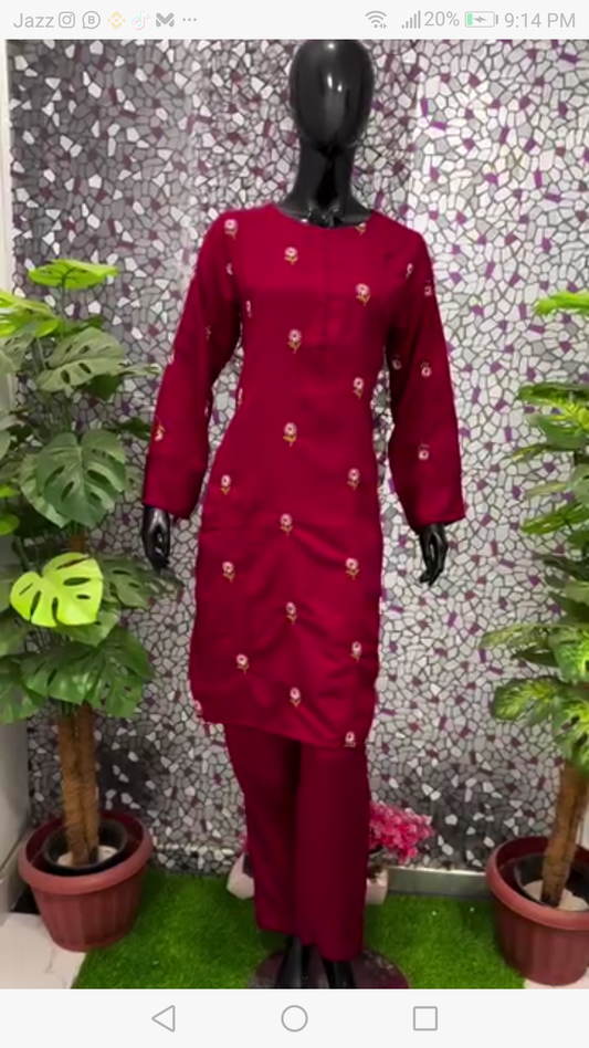 Winter Cotton 2 Pc stitched Embroidered Suit