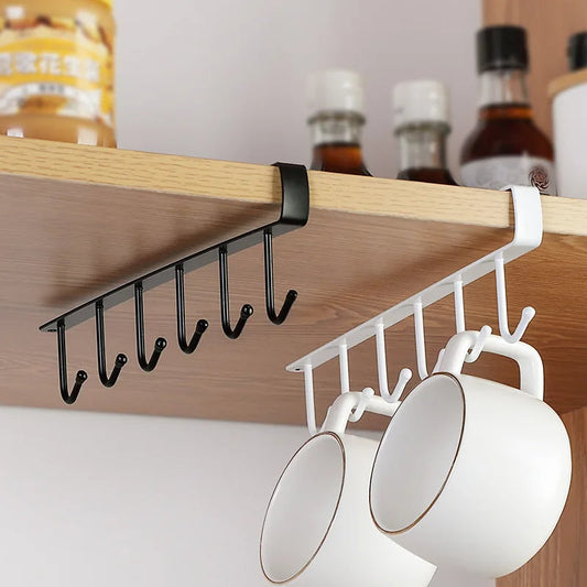 6-hook Under-the-shelf Mug Rack Kitchen Hanging Organizer (random Color)