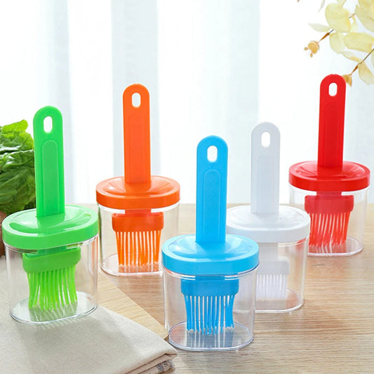 Oil Applicator Brush | Dispenser With Silicone Rubber Bristle Brush For Bbq, Oil Brush Bottle Set Oil Storage Container For Kitchen (random Color)